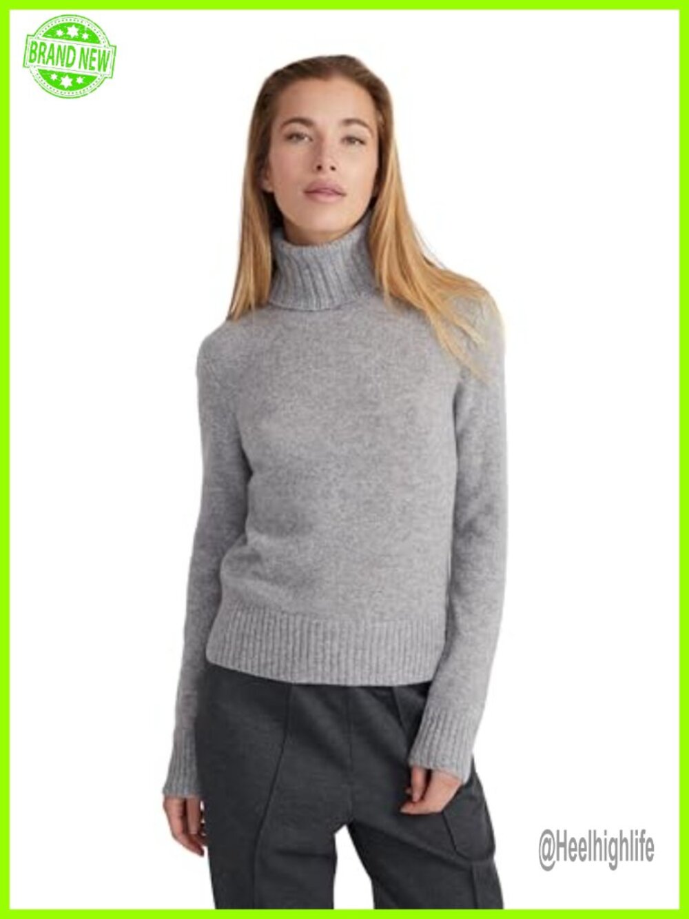 100% Cashmere Boxy Turtleneck Pullover Sweater Lightweight